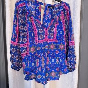 Tolani Blue and Pink Patterned Blouse